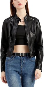 Women's Leather Cropped Tops Leather <b>Jackets</b> Coats Stand Collar <b>Jackets</b> <b>Jackets</b> - Product Image 6