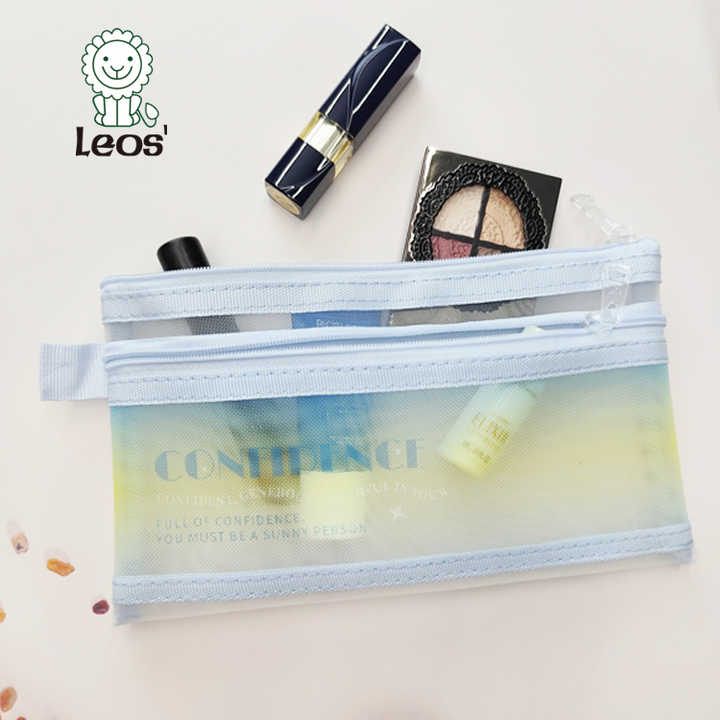 Dual Pockets A6 Nylon Mesh Zipper Pouch Clear Gradient Color Compact Accessory Traveler Bag Washable