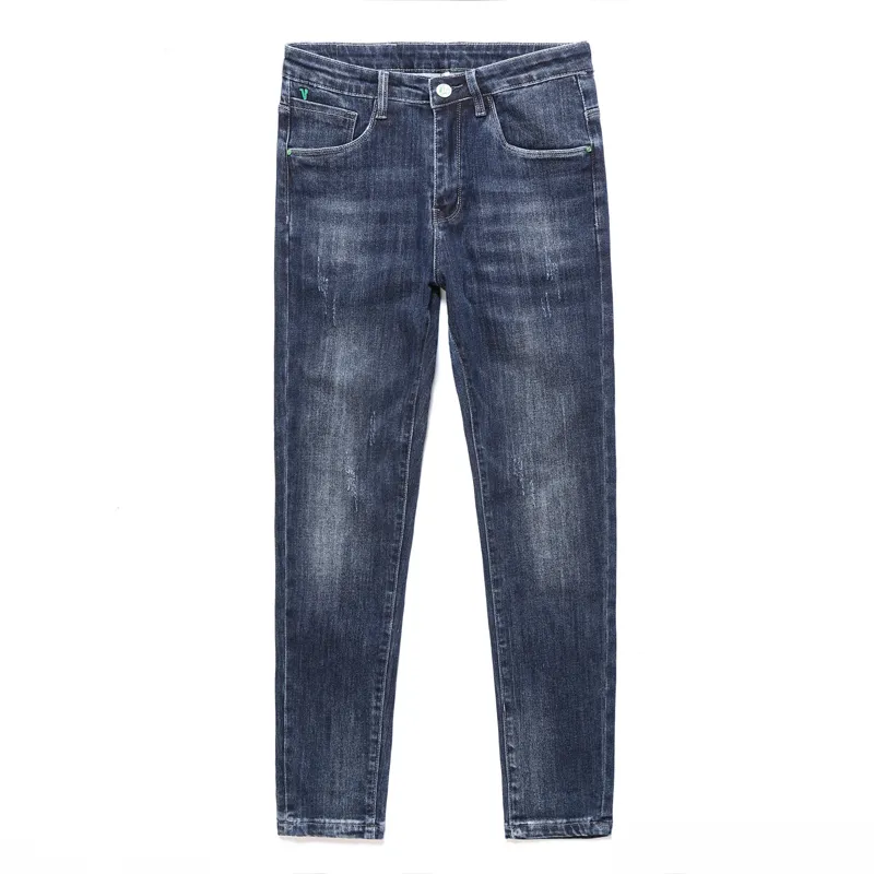 Pantalones vaqueros desgastados para hombre de nuevo estilo, pantalones vaqueros ajustados para hombre, pantalones vaqueros lavados de primera calidad, pantalones vaqueros teñidos azules para hombre