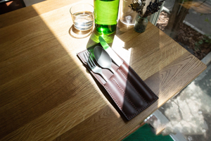 Soporte de cubiertos de cuero clásico para mesa de restaurante, organizador de utensilios reutilizable, rollo para comedor de Hotel, LYR-0017 - Product Image 3
