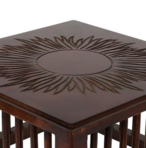Tabouret de sculpture en bois fait main | Table basse sculptée sur le dessus de chevet pour la maison - Product Image 3