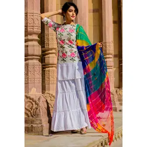 Ensemble Kurta pour femme en coton rose avec dupatta Lehariya multicolore - Product Image 5
