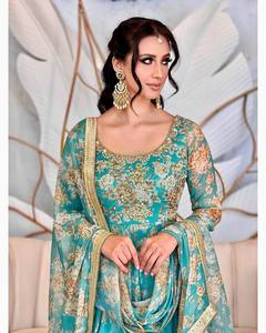 ชุดเดรสผ้าจอร์เจตต์สไตล์อินเดียสำหรับผู้หญิง ขายส่ง พร้อมลายพิมพ์และงานปัก เหมาะสำหรับงานเทศกาลและงานปาร์ตี้ - Product Image 5