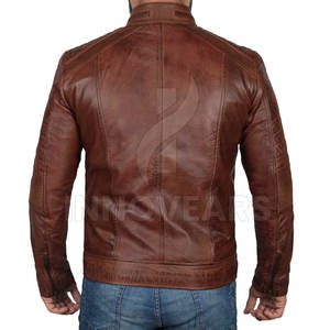 Chaqueta de Hombre para Otoño/Invierno, de Cuero Genuino y Lona, con Cuello Mao, Diseño con Letras, Estilo Urbano, Secado Rápido, Alta Calidad, OEM - Product Image 5