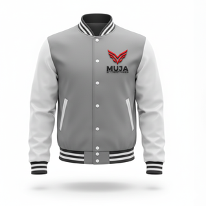 Chaqueta Universitaria de Lana de Alta Calidad de Muja Enterprises, Inspirada en el Estilo Clásico, con Cuello Alto, Teñida, con Parche de Chenilla 3D, Cierre Frontal de Cremallera, Estilo Urbano - Product Image 3