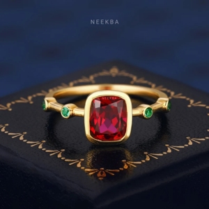 Ensemble de lunette en or massif 10 carats coussin coupe rubis cultivé en laboratoire bague de fiançailles coussin allongé bague Solitaire option de remplacement de pierres précieuses - Product Image 1