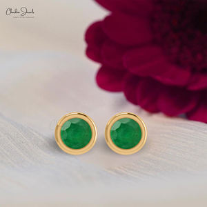 Productos más vendidos Pendientes de tuerca de solitario de Esmeralda Zambiana de 5mm genuinos 14K Joyas minimalistas de piedras preciosas de oro real Envío gratis - Product Image 1