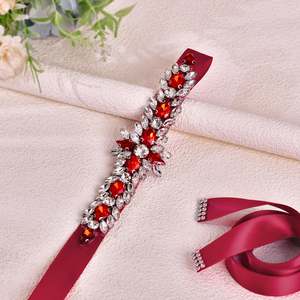 Cinturón Ajustable con Pedrería Borgoña Bridella BS191R para Bodas, Bailes de Graduación y Eventos Formales - Product Image 6
