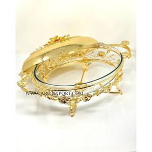 Plateau de table classique chauffe-plats plat de service dessus de table en métal et en verre de qualité de luxe vaisselle plat de service et pots utilisation de mariage - Product Image 1