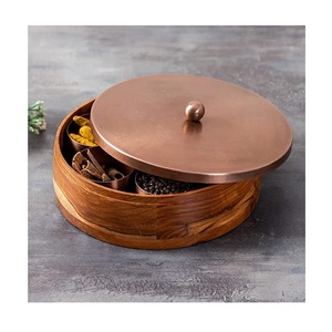 Caja de comida con acabado de seis tazas de color marrón, diseño de Material de madera Industrial para decoración de cocina, Masala Dabba - Product Image 4