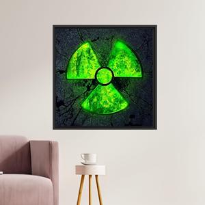 Futuristic Sci-Fi Printed Canvas: Neon Green Nuclear Warning,Black <b>Framed</b> - Product Image 1
