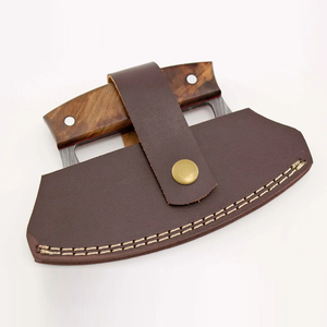 <b>Pizza</b> <b>Cutter</b> Wood Handle Custom Ulu Knife Handmade Damascus Chef Kitchen Ulu Knife With Leather Sheath Ulu Knife Wholesale - Product Image 3