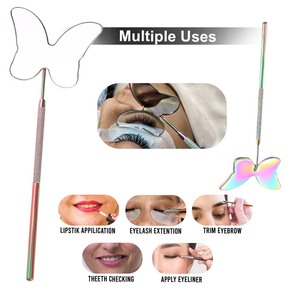 Handheld Butterfly Shape Large Handle Multi Color Eyelash <b>Mirror</b> with Private Logo Eyelash Tools by Bahasa Pro - Product Image 5
