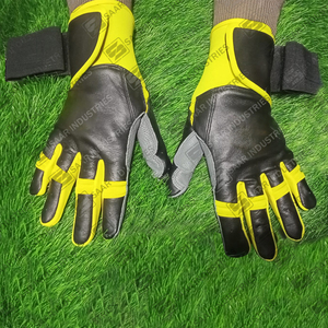 Gants de frappeur de baseball en cuir sur mesure de qualité supérieure manchette longue avec combinaison de couleur noir gris jaune - Product Image 2