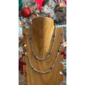 Collar de Perlas Graduadas de Estilo Navajo con Cadenas de Plata de Ley y Números de Ancla, Estilo Bohemio y Moderno, Ideal para Regalo de Boda - Product Image 1