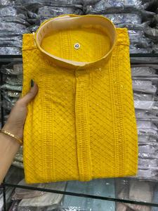 Meilleure qualité Kurta pakistanaise pour hommes avec pyjama en pur coton tenue décontractée pour fête de mariage avec miroir travail bas prix fournisseur indien - Product Image 2