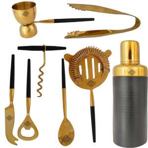 Ensemble de bar 8 pièces avec finition brillante or et noir en acier inoxydable, ensemble d'ustensiles dorés - Product Image 6