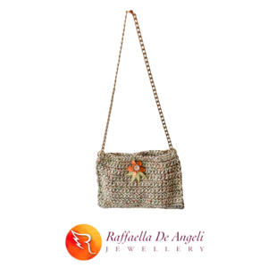 Bolso de Hombro Individual de Ganchillo con Diseño Geométrico de Flores Naranjas Hecho a Mano, Estilo de Moda Italiana, Ancho 26 cm, Altura 17 cm - Product Image 2