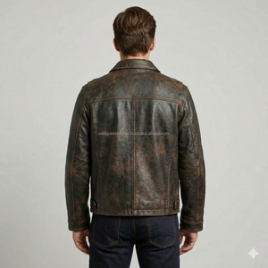 Custom Mens Genuine Cowhide Leather Bomber <b>Jacket</b> Vintage <b>Slim</b> <b>Fit</b> Winter Breathable OEM - Product Image 5