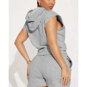 Women's Custom Fitted pull over Crop <b>Top</b> Booty <b>Shorts</b> <b>Set</b> Daily Wear Cotton Hoodie with Solid Pattern Plain Dyed <b>Short</b> <b>Set</b> 2026 - Product Image 5