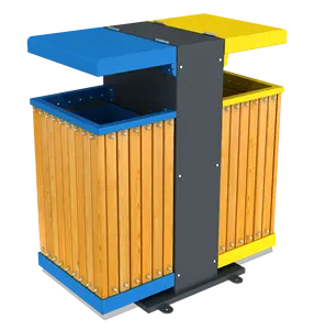 Mak-650b 2室现代设计木质回收垃圾桶金属踏板不锈钢软白色