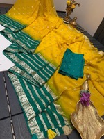 Banarsi Georgette Sarees Bandhani Style Saree en mousseline de soie douce pour la fête et le mariage Prêt à porter Saree pour les femmes