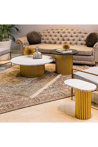 Meubles de luxe pour le salon, table basse ronde en marbre avec plateau, tables basses centrales en acier inoxydable doré - Product Image 5