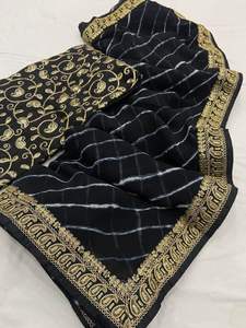 Tissu Georgette Saree avec broderie, bordure de travail et Blouse de travail imprimée sur l'ensemble, belle couleur, vêtements décontractés - Product Image 6