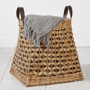 Rustic Handmade Water Hyacinth <b>Basket</b> For Country Style Home Organization With Natural Fiber <b>Weaving</b> - Product Image 1