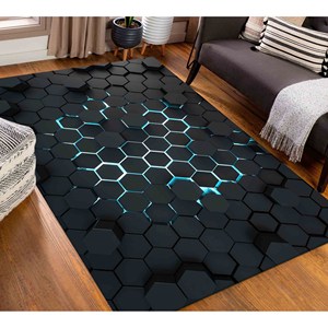Alfombras con Formas Geométricas Negras con Efecto 3D, Alfombra Moderna, Alfombra Impresa, Alfombra Suave con Pelo - Product Image 2