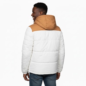 Chaqueta Acolchada de Invierno para Hombre, con Cuello Alto, Diseño de Bloques de Color Blanco y Marrón, Dos Tonos - Product Image 2
