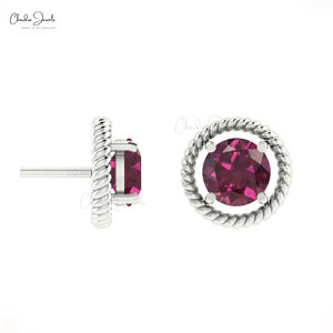 Verified Manufacturer Handmade Jewelry Real 14k <b>Gold</b> Spiral Studs with Rhodolite Garnet Round Cut Gemstone <b>Earrings</b> for Women - Product Image 3