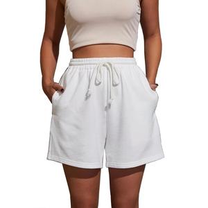 Pantalones Cortos Deportivos de Felpa para Hombre, Diseño Moderno, Tinte Uniforme, Cintura Alta con Cordón, para Gimnasio, Entrenamiento, Fitness - Product Image 1