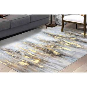 Tapis imprimé : tons doux et tapis dorés pour salon moderne, avec tapis à poils doux - Product Image 1