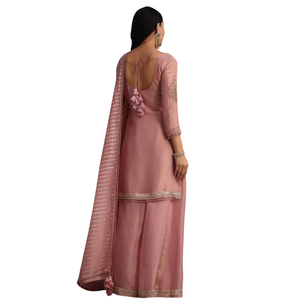 Vente en gros de vêtements ethniques pour femmes OEM vêtements ethniques personnalisés Ensemble Kurti Palazzo brodé rose oignon avec Dupatta - Product Image 6