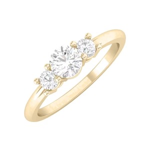 แหวนเพชรทรงกลม Dainty Trilogy Sparkling Certified ผลิตด้วยมือจากเพชรที่เพาะเลี้ยงในห้องปฏิบัติการ ทองคำแท้ 14K ระดับความสะอาด F-SI2 ดีไซน์แบบ Trilogy Setting สำหรับผู้หญิง - Product Image 2