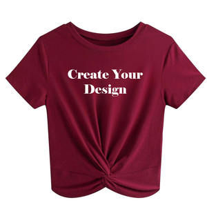 Women's Customized Half-Sleeve Crop T-Shirts Latest Design Printed Pattern Eco-Friendly Button Wholesale Supply Custom Peking - Product Image 1