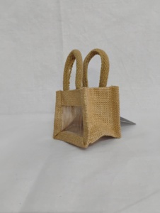 Petit sac cadeau de mode écologique en jute naturelle Poignées en toile de coton | Fourre-tout réutilisable | Mini fourre-tout urbain indien uni - Product Image 2