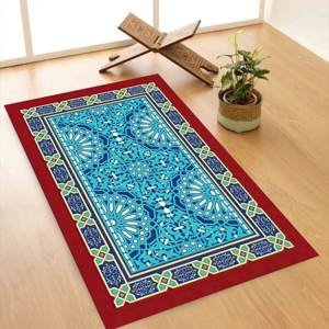Tapis de prière bleu et rouge : Tapis de prière musulman, tapis imprimé, tapis fin non tissé - Product Image 3