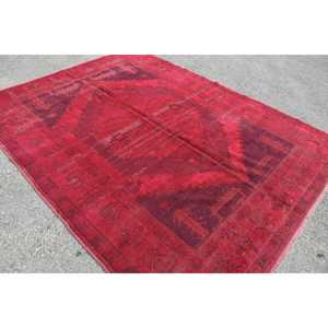 6.9x9.2 ft Turkish Rug, Vintage Large Rug, <b>Red</b> Purple Polka dot <b>Wool</b> Rug - Product Image 2