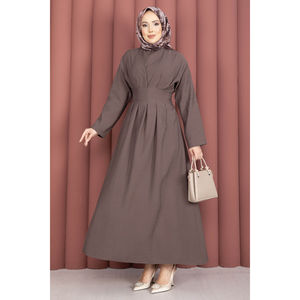 Vintage Brown Belted <b>Dress</b> Waist-Pleats Modest Vintage Style Breathable Spandex Mix Fabric <b>Custom</b> Logo XS-XXL for Day Spring - Product Image 4