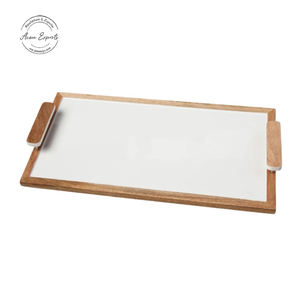 ถาดไม้เสิร์ฟทำด้วยมือพร้อมที่จับโลหะจานใส่อาหารและเครื่องดื่มแบบชนบทสำหรับใช้ในบ้านและห้องครัว - Product Image 6