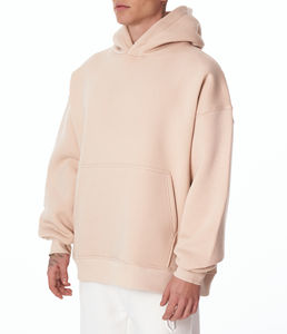Sudadera con capucha básica Beige de gran tamaño para hombre, ropa de calle urbana de algodón 100%, producto básico OEM de calidad superior, sudaderas con capucha mezcladas de algodón para hombre - Product Image 2