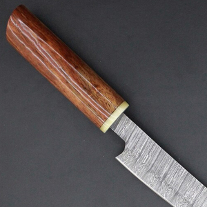 Couteau de chef Damas fait main, couteau de cuisine de style japonais avec manche en bois de rose, étui en cuir - Product Image 3