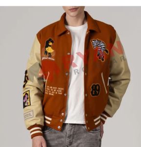 Chaqueta universitaria para hombre al aire libre de talla grande al por mayor, color único con bordado pesado, diseño de gran tamaño - Product Image 1