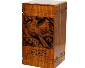 Cardinal Wooden Adult Size Human Funeral Cremation Urn with Personalization wooden urns <b>for</b> human <b>ashes</b> - Product Image 2