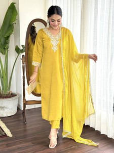 Haute qualité traditionnel femmes col en v main bloc imprimé rayonne Kurti ensemble magnifique Vintage Salwar disponible différentes tailles - Product Image 5