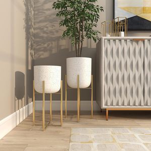 Florero blanco y dorado para sala de estar, decoración moderna para el hogar, hermosos artículos de decoración para el hogar para sala de estar - Product Image 5