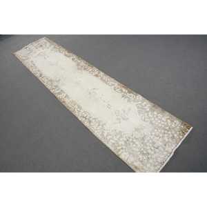 Tapis turc vintage, tapis de couloir 2x9,4 pi (61x285 cm), tapis en laine persane blanc - Product Image 1