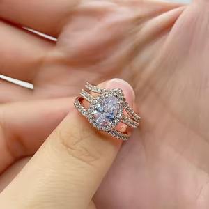 2.50 CTW E VS1ลูกแพร์เจียระไนเพชรที่ปลูกในห้องปฏิบัติการ14K แหวนแต่งงานทรงหยดน้ำสีโรสโกลด์แหวนหมั้นวินเทจแหวนค็อกเทล - Product Image 5